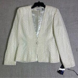Oleg Cassini Black Tie Evening Collection Ivory Diamond Weave Jacket NWT Size 10